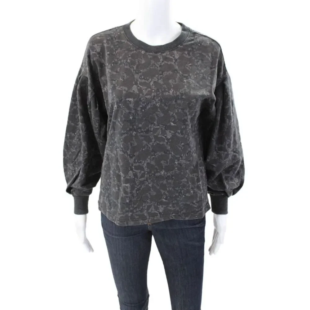 Z Supply Womens Abstract Print Puffy Sleeves Sweater Gray Cotton Size Extra Smal